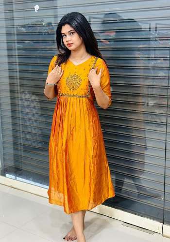Zyra Luxe Attire Vichitra Silk kurti with Beads And Kardana Handwork