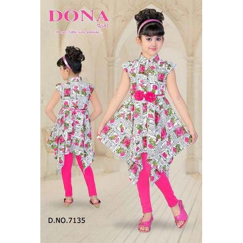 Kids Girls Printed Kurti With Leggings D-N0-7135 by S N Apparel