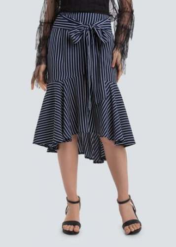 Striped Asymmetrical Hem Skirt