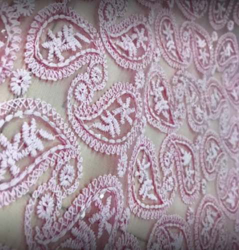 Pink Lucknowi Work Fabric In Surat by Solanki Textiles