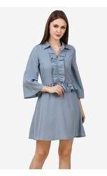 blue ruffles short dress