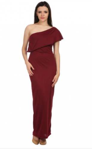 One Shoulder Plain Maroon Western Dress  by Sixteen Street Pvt Ltd