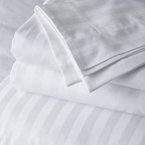 White Satin Strip Bed Sheet Fabric  by Iswarya Sign Tex