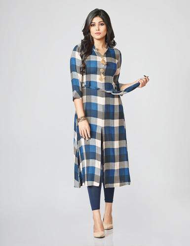 Blue Check Rayon Kurtis