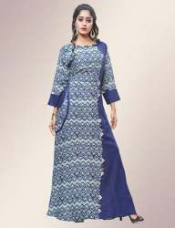 Blue Rayon Printed Floor Length Kurtis