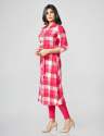 Fabulous Pink Check Rayon Kurtis thumb 1