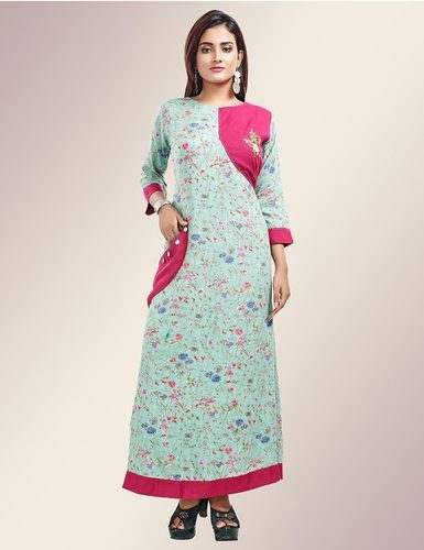 Pocket Cotton Printed Long Kurtis