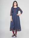 Royal Blue Border Print Rayon Kurtis