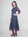 Royal Blue Border Print Rayon Kurtis thumb 1