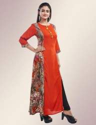 Rust Rayon Printed Kurtis
