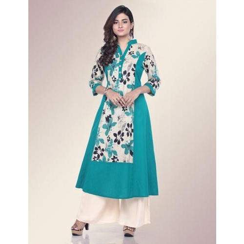 Stylish Firozi Printed Rayon Kurtis by Dressing Trendz Pvt Ltd