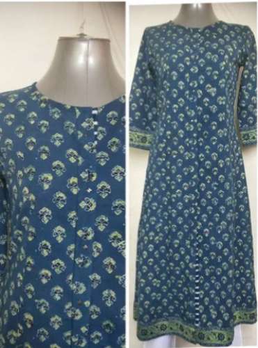 Casual Wear Blue Princess Printed Cotton Kurtis by J K Fab Crafts