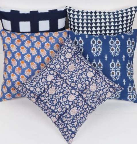 Indigo Blue Cotton Cushion Covers by Meera Handicrafts
