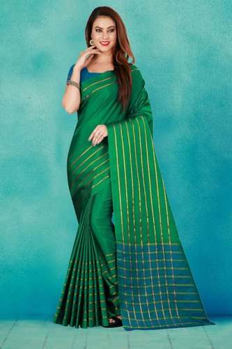 Fancy Plain Cotton Silk Saree by Baba Ramdev Textile