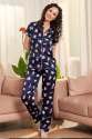 Fancy Blue Satin Printed Night Suit  thumb 1