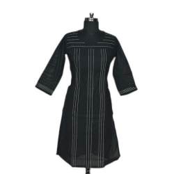 Designer Black Cotton katha Kurta 
