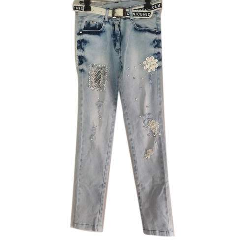 embroidered denim jeans