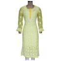embroidered lime yellow chikan kurti 