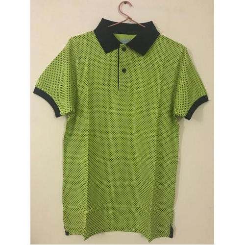 Mens Green Dotted Polo Neck T-Shirt