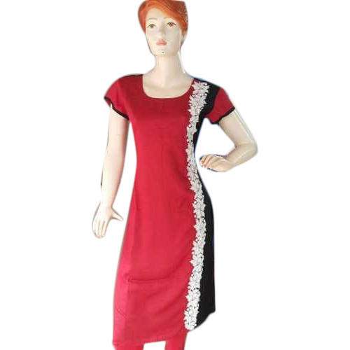 Ladies embroidered red Kurti by Kiba Creations