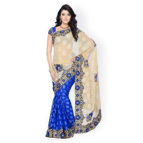 Lehenga Style Embroidered Blue Color saree by Nature Vintage