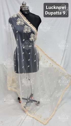 Fancy Dyable Net Lucknowi Dupatta