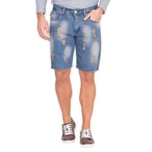 Mens Deep Blue Denim Ripped Capri