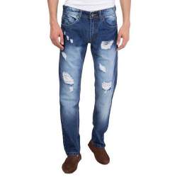 Mens Ripped Slim Fit Straight Denim Jeans