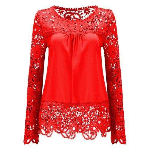 Partywear Red Designer Neck Top by The Originals