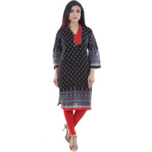 Black & Red Ladies Cotton Kurti