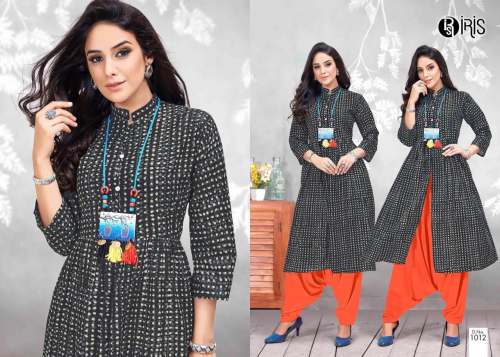 Cotton Kurti with rayon dhoti style plazzo