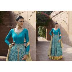 Beige-Sky Blue Heavy Embroidery Work Lehenga Suit 