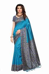 blue border kalamkari saree
