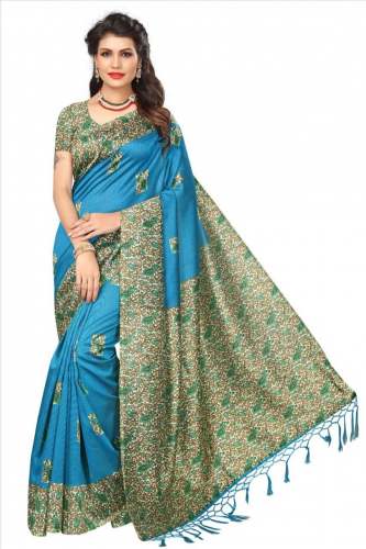 blue kalamkari print saree