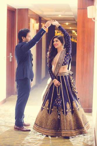 Designer Navy Blue Banglory satin Lehenga choli  