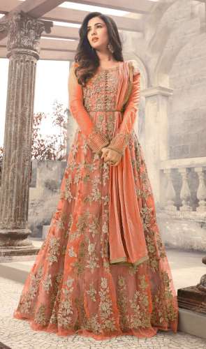Designer Orange Color Long  Gown With Fany Work