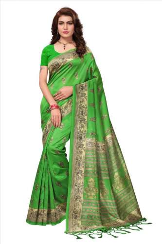 green kalamkari saree