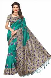 sea green kalamkari printed saree