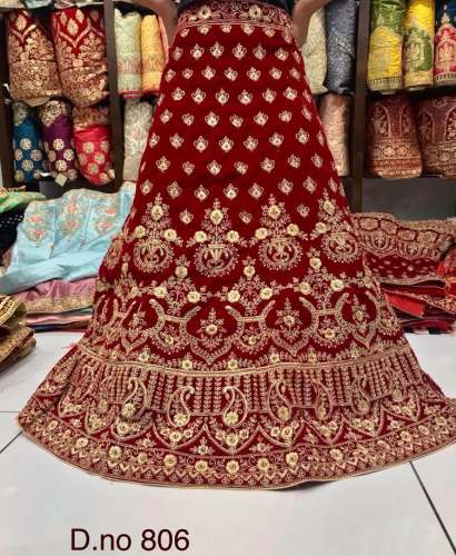 Semi Stitched Velvet Bridal Wedding Lehenga  by Namastey Fashion