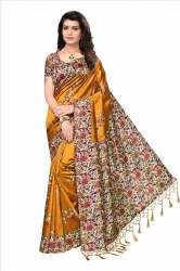 yellow kalamkari print saree
