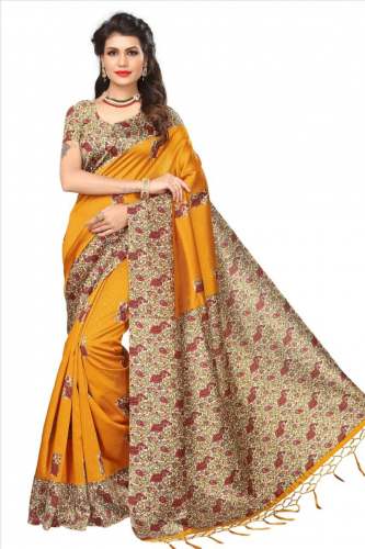 yellow kalamkari saree