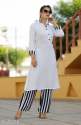 fancy-kurti-with-striped-pant-set