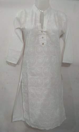 White Chikenkari Kurti by Crony Enterprises