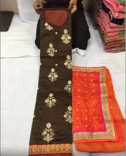 Red color Chanderi Suit With Dupatta  by Ramji Dass Jitesh Kumar