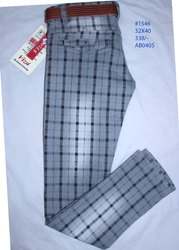 Kids Cotton Check Printed Jeans
