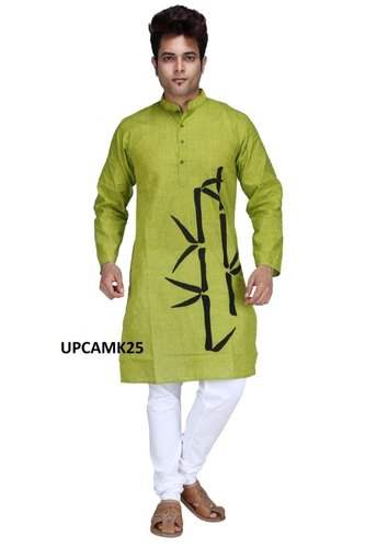 Designer Hand print Green Mens Kurta by Meiflor