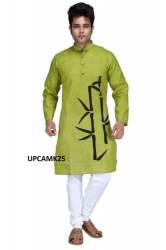 Designer Hand print Green Mens Kurta