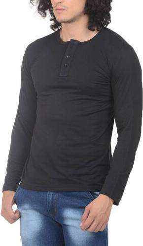 Men Henley Black T-Shirt