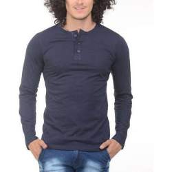 Men Henley Blue T-Shirt