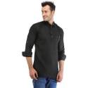 Men Straight Black Cotton Kurta thumb 1